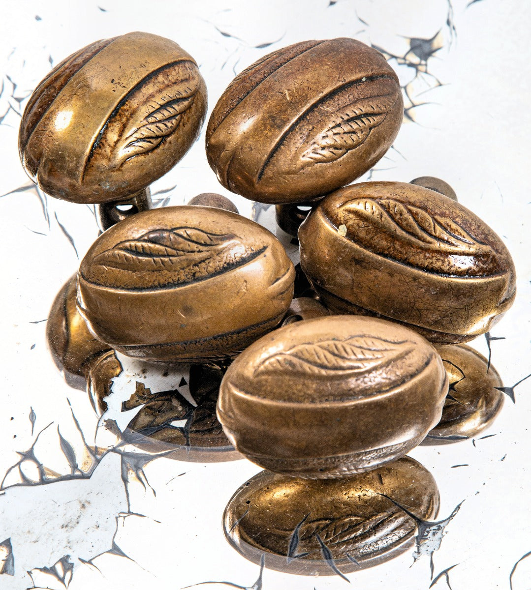 group of entrance size exterior ornamental cast bronze art nouveau style late 19th century f.c. linde doorknobs