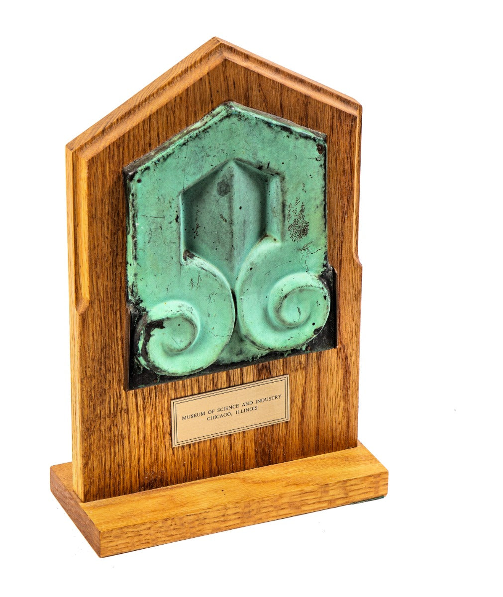 original 1930 ornamental nicely patianted or oxidized stamped copper roof panel from the reconstructed palace of fine arts