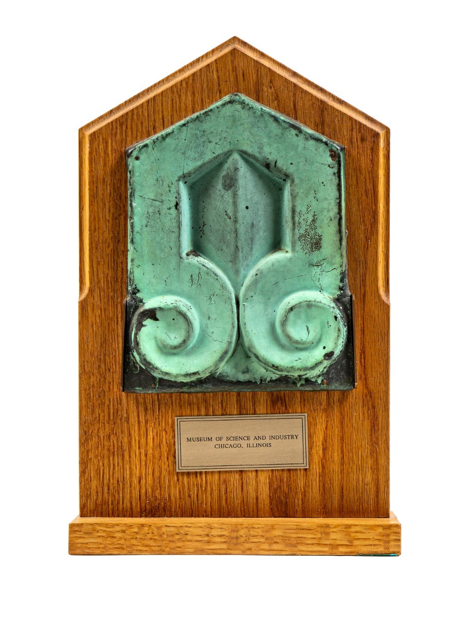 original 1930 ornamental nicely patianted or oxidized stamped copper roof panel from the reconstructed palace of fine arts