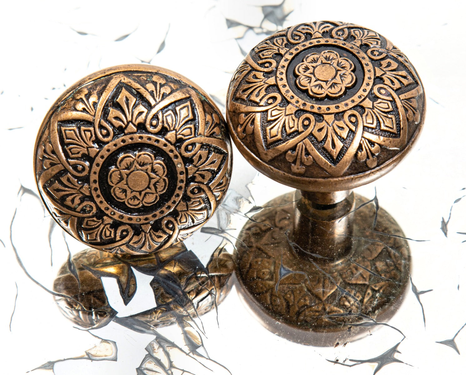 two matching highly sought after american high victorian ornamental cast bronze 1870s residential russell and erwin doorknobs