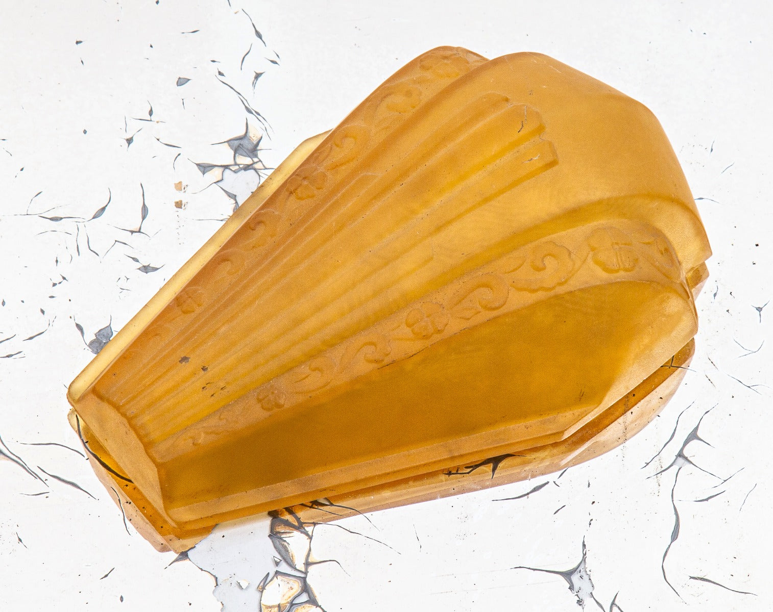 group of four matching hard to find art deco depression-era "rayburn" series amber-colored light fixture glass slip shades