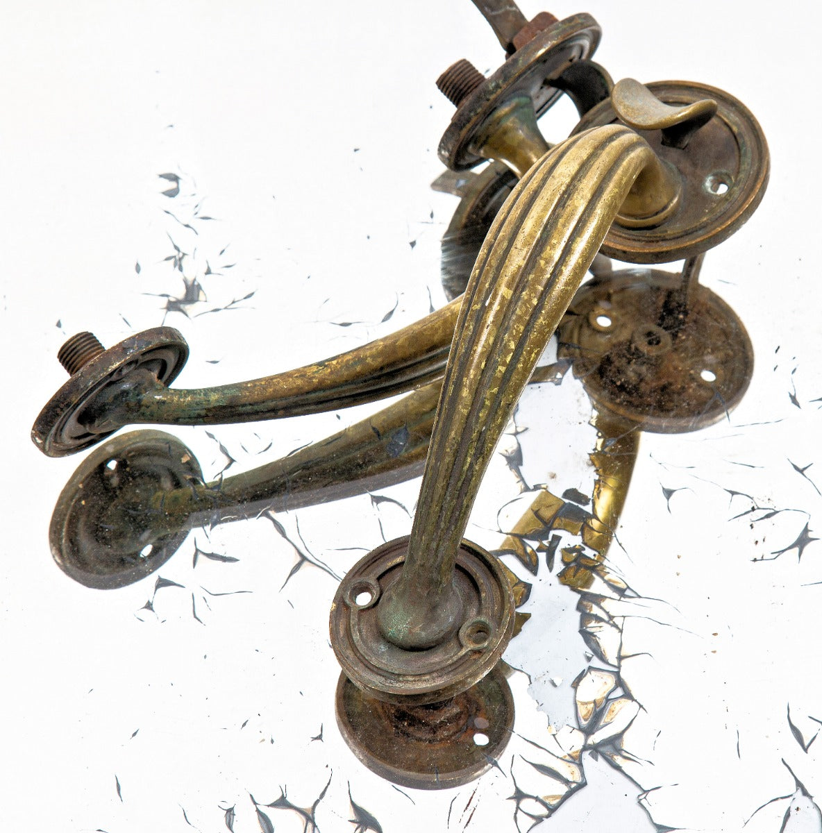 two matching 1920s antique american ornamental heavy cast brass exterior chicago bank building entrance door pulls