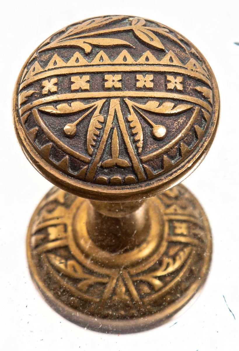 single nicely aged 1880s american aesthetic style ornamental cast brass interior residential passage size doorknob