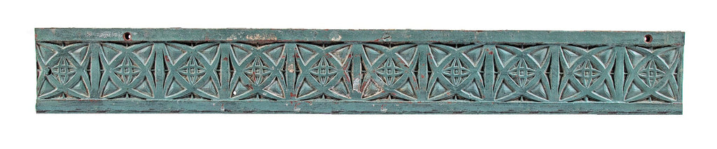 museum-quality original hoops building luxfer prism glass exterior showroom window mullion with repeating geometric flower motif