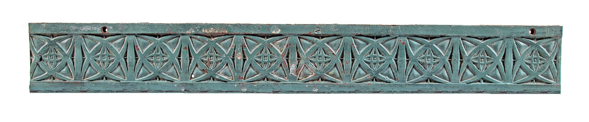 museum-quality original hoops building luxfer prism glass exterior showroom window mullion with repeating geometric flower motif