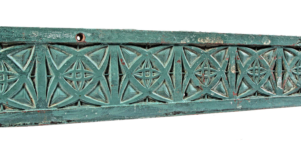 museum-quality original hoops building luxfer prism glass exterior showroom window mullion with repeating geometric flower motif