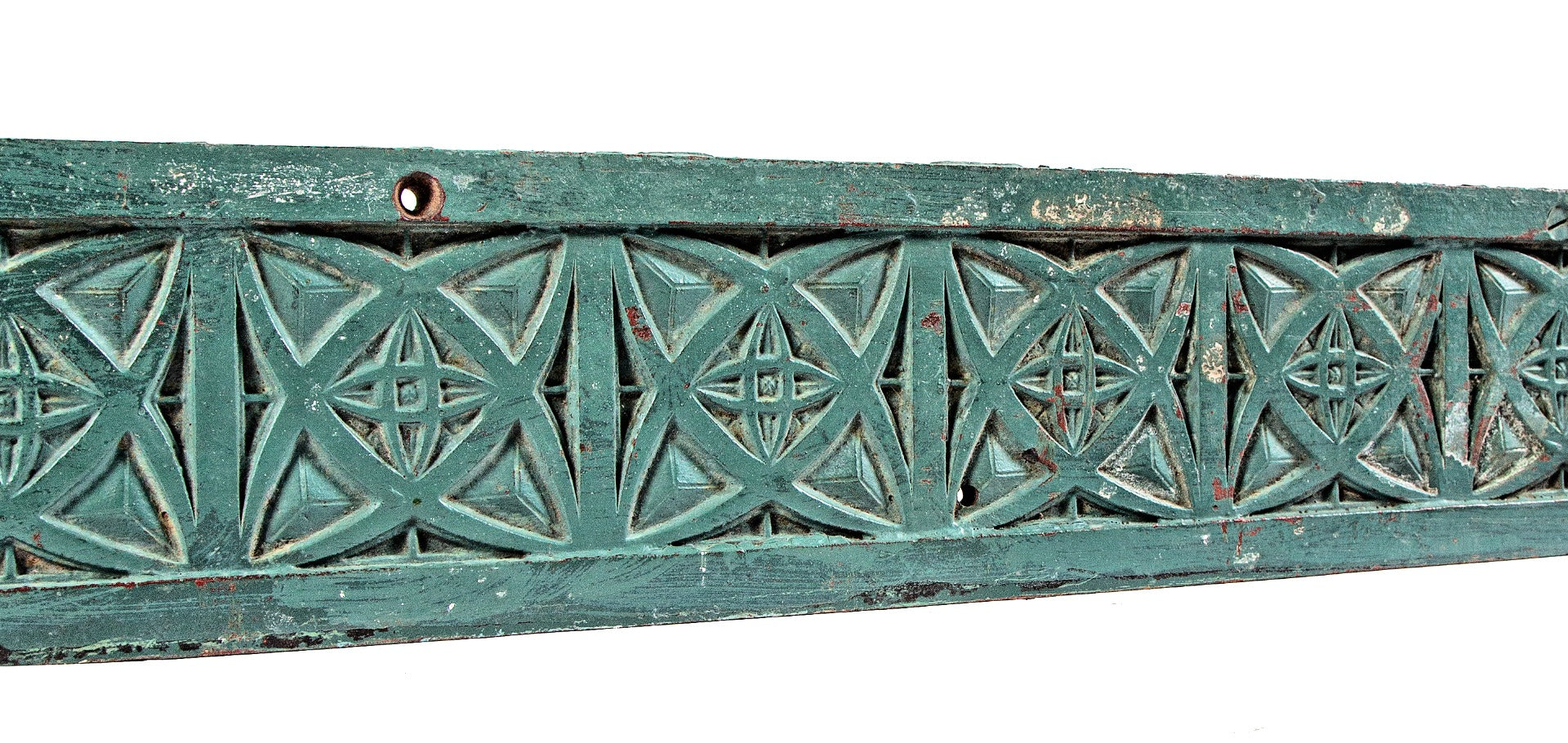 museum-quality original hoops building luxfer prism glass exterior showroom window mullion with repeating geometric flower motif