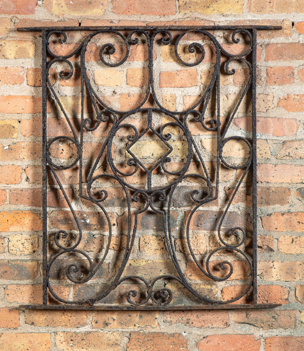 19th century salvaged chicago exterior residential f.p. smith-designed ornamental wrought iron window guard
