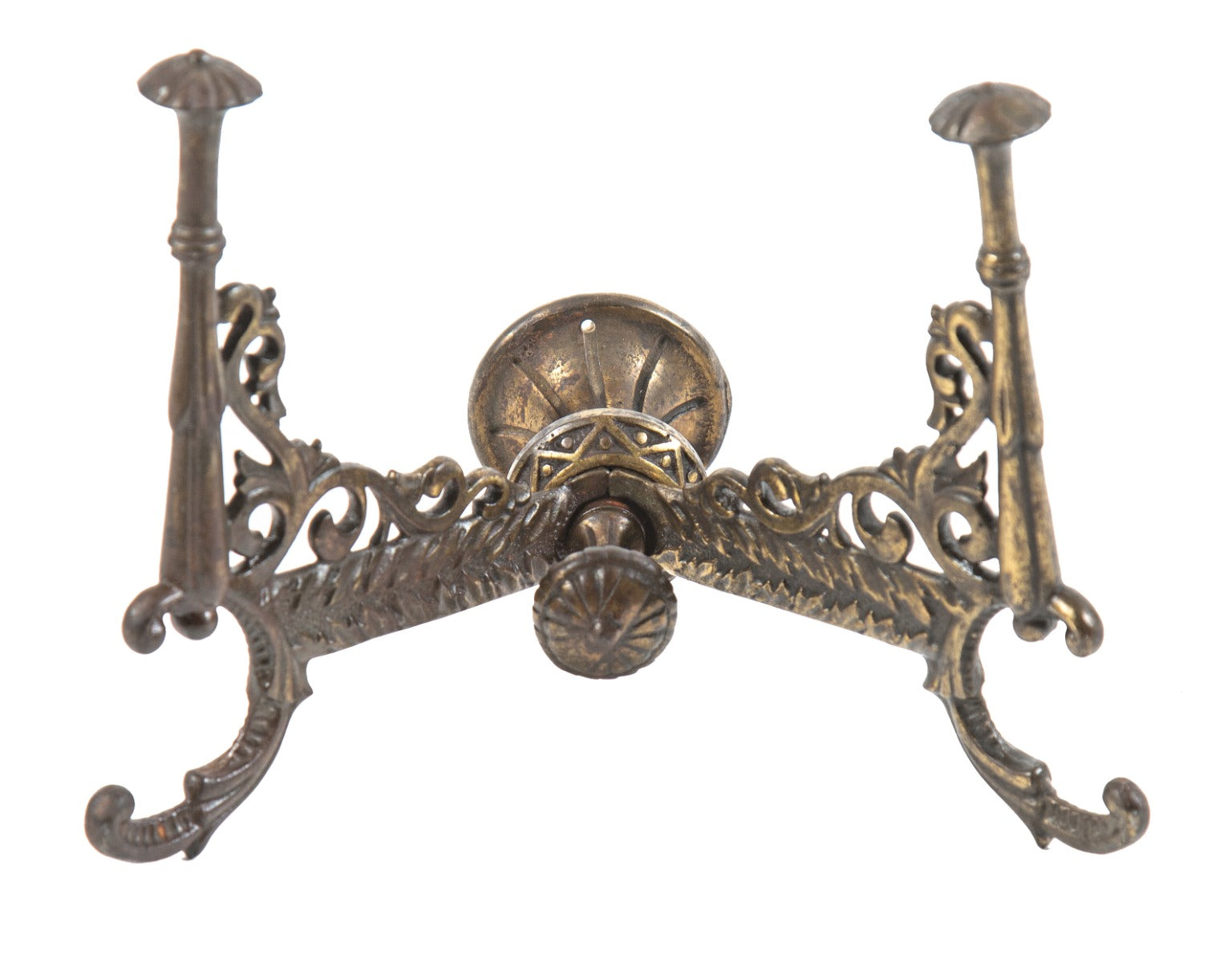 hard to find 19th century oversized ornamental cast iron flush mount hall tree garment or coat hook with brass plating