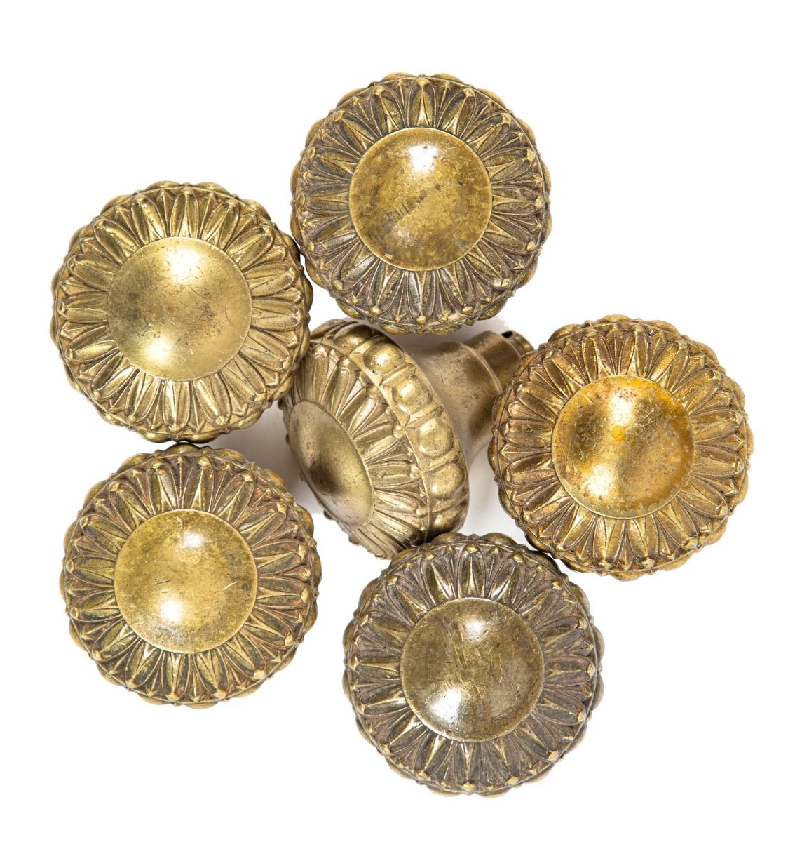 six matching custom-designed cast brass jarvis hunt-designed chicago tribune plant doorknobs