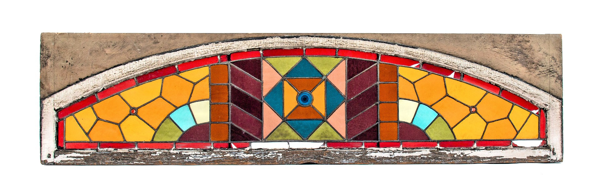 rare 1880s original oversized salvaged chicago mcculley & miles richly colored stained glass transom window