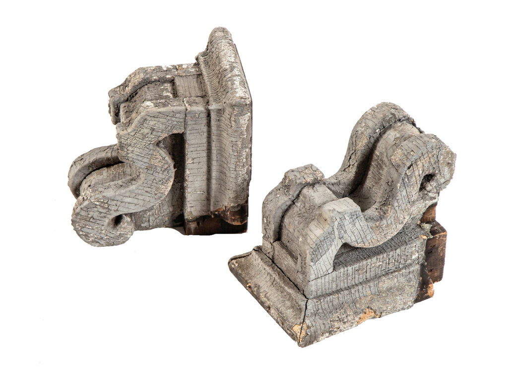 pair of original pre-fire chicago fret-sawn white pine wood exterior corbels or brackets from john kent russell house