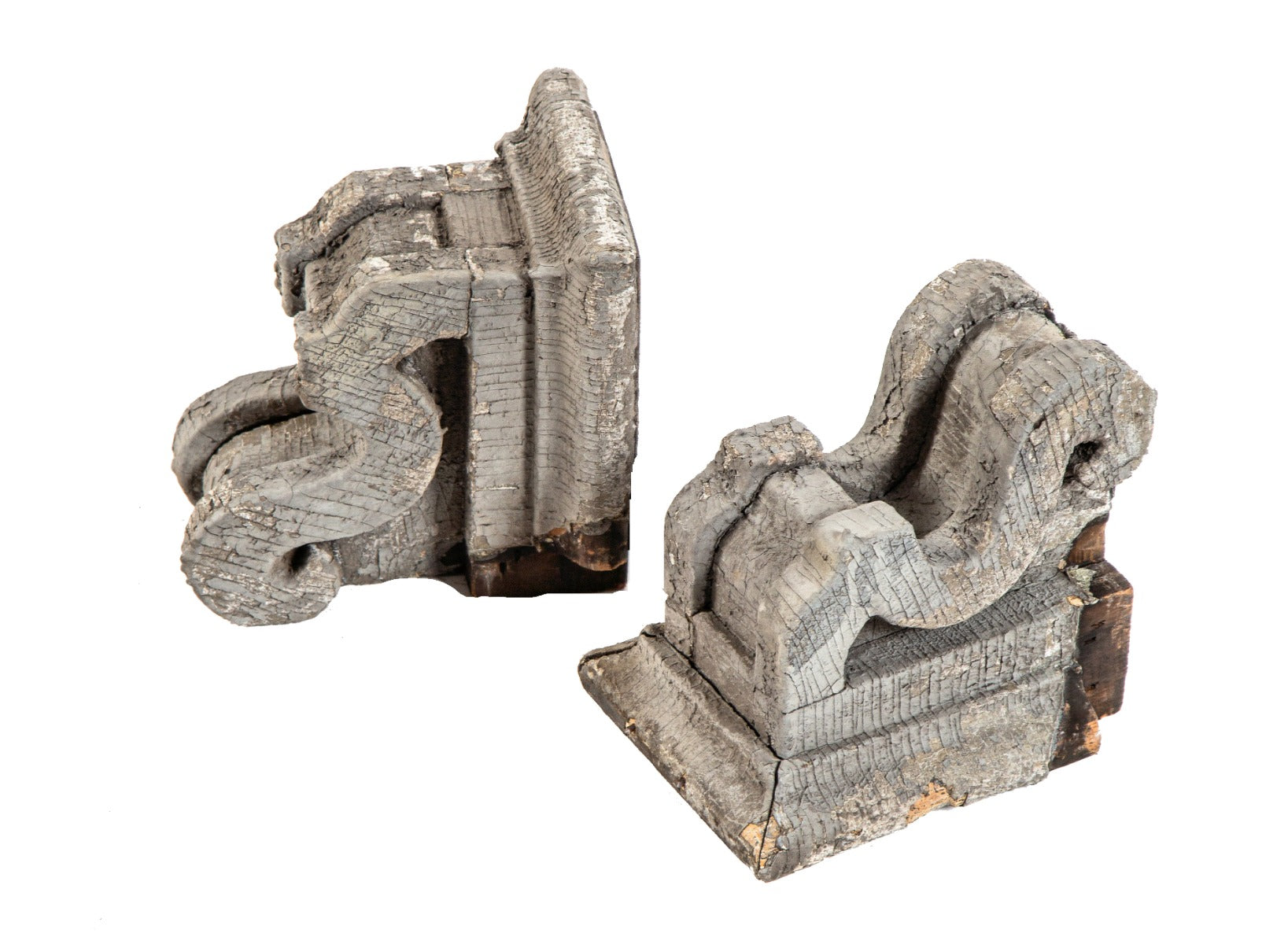 pair of original pre-fire chicago fret-sawn white pine wood exterior corbels or brackets from john kent russell house