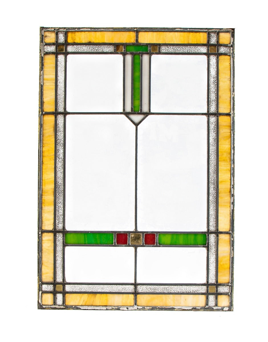 original 1920's salvaged chicago prairie style strongly geometric interior residential bungalow art glass window