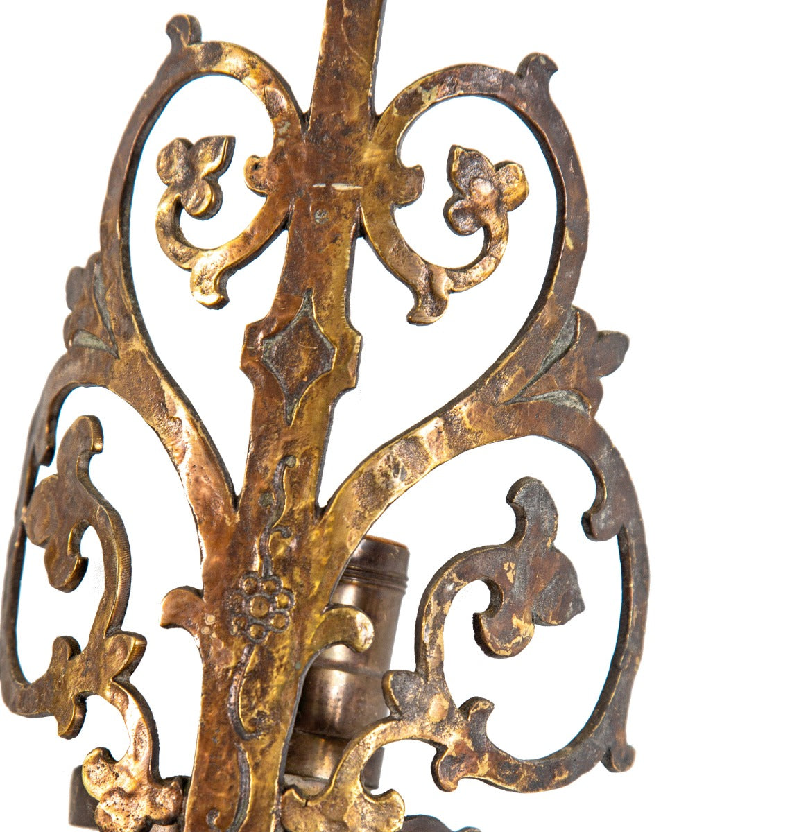 group of three matching rare original 1930s antique american salvaged chicago beardslee wall sconces with intact "flemish brass" finish