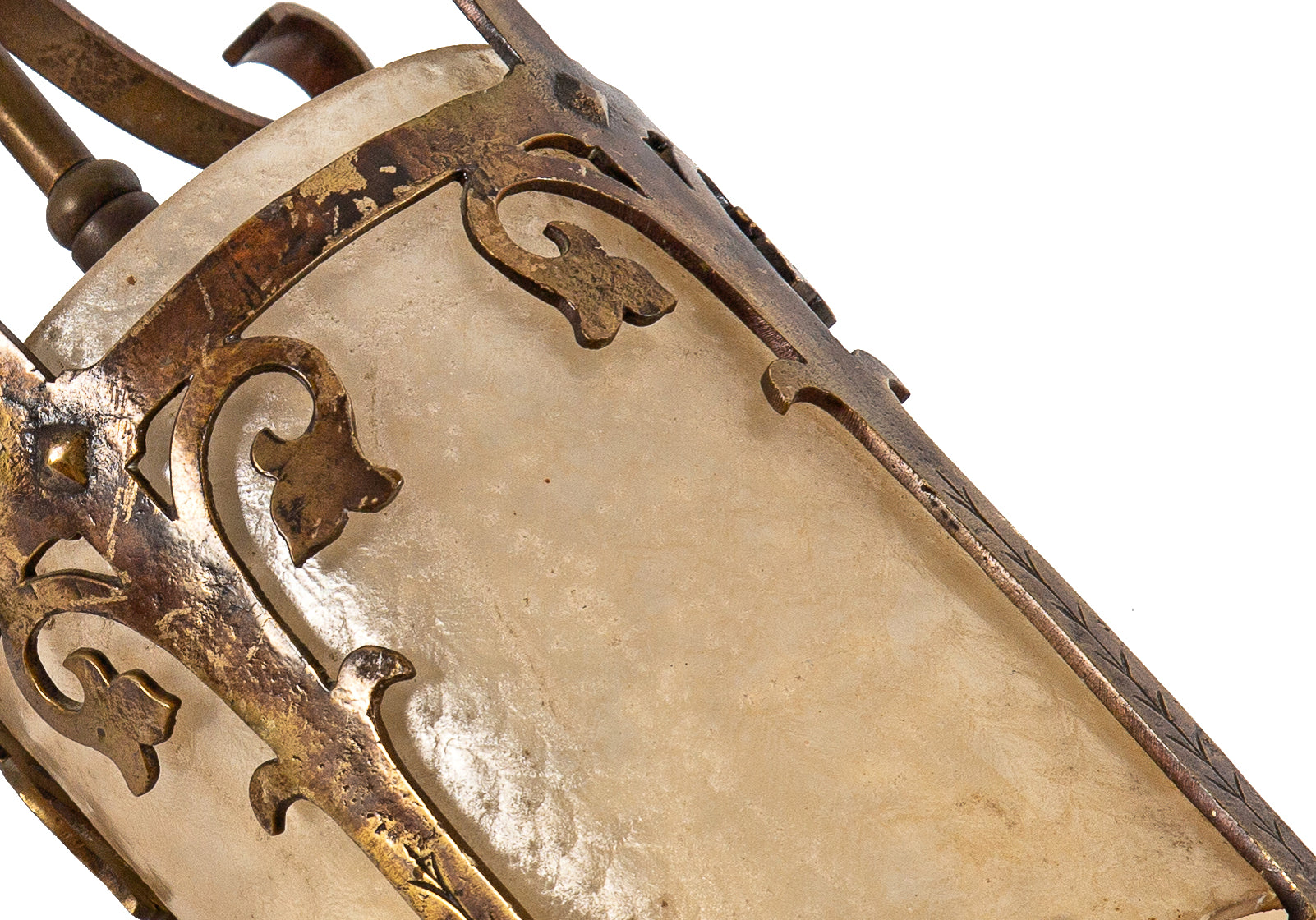 original american depression-era ornamental cast brass salvaged chicago beardslee pendant light with original flemish brass finish