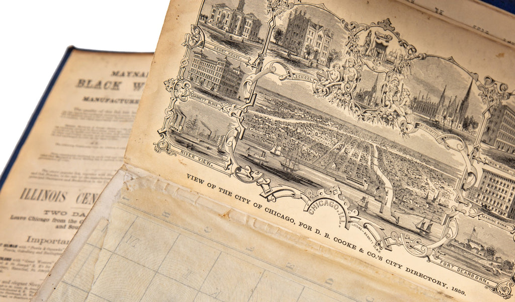 group of rare and highly sought after original pre and post-chicago fire d.b. cooke and lakeside city directories