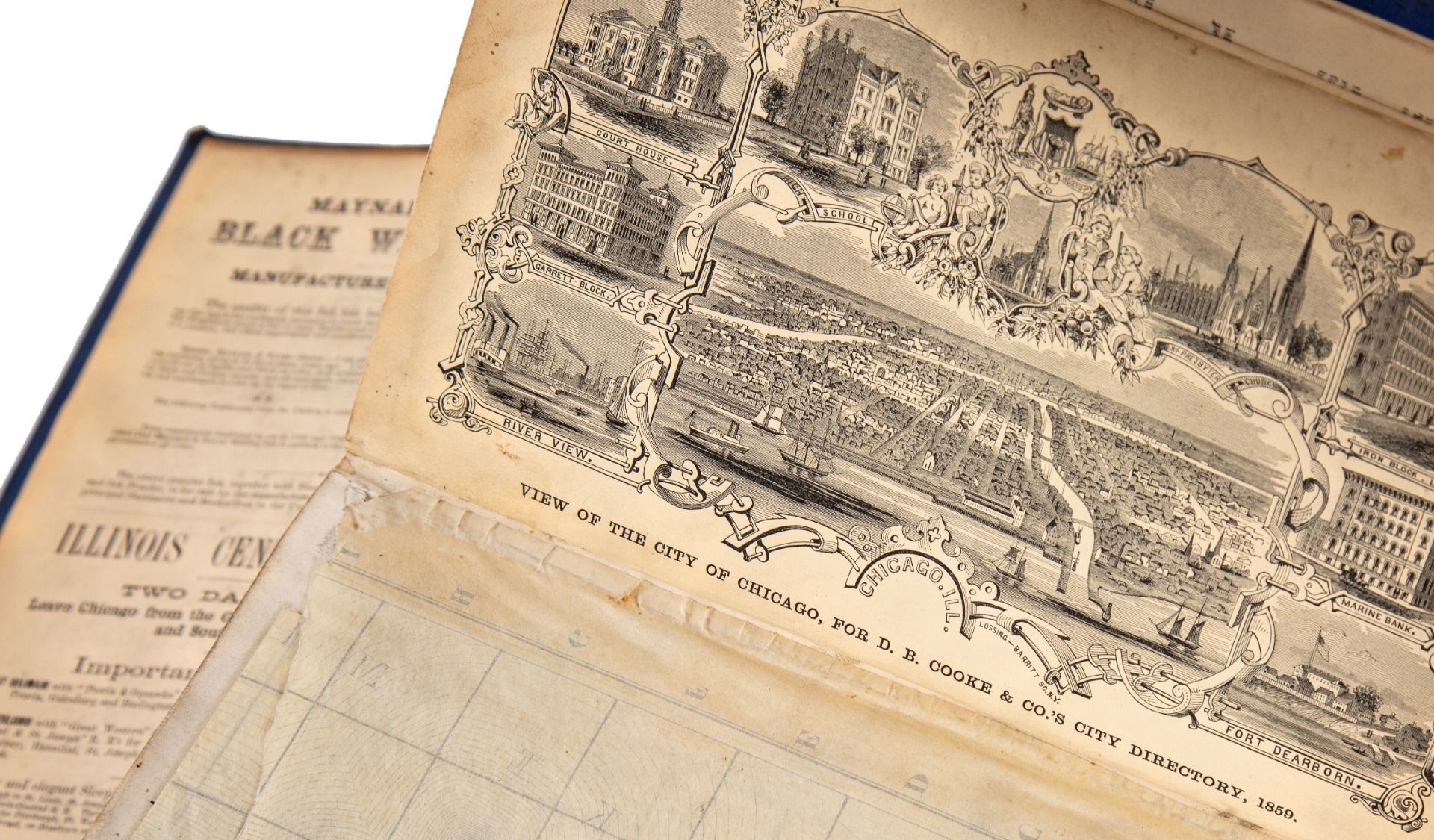 rare 1859 original and largely intact hardbound d.b. cooke chicago city directroy