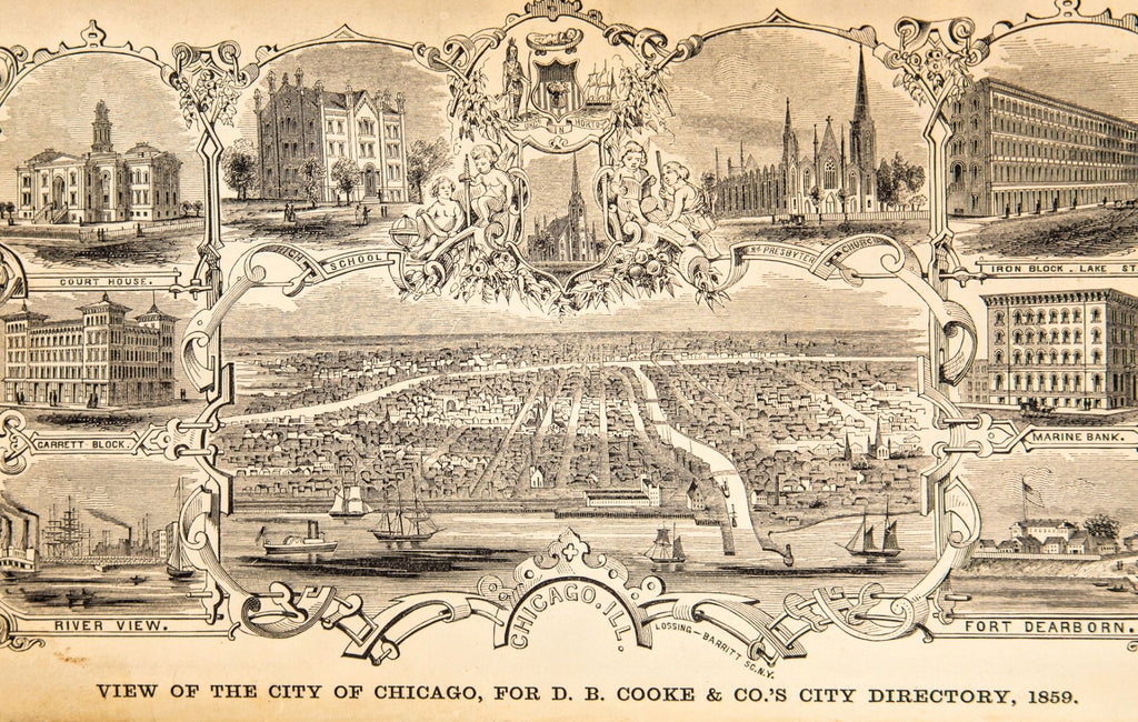 rare 1859 original and largely intact hardbound d.b. cooke chicago city directroy