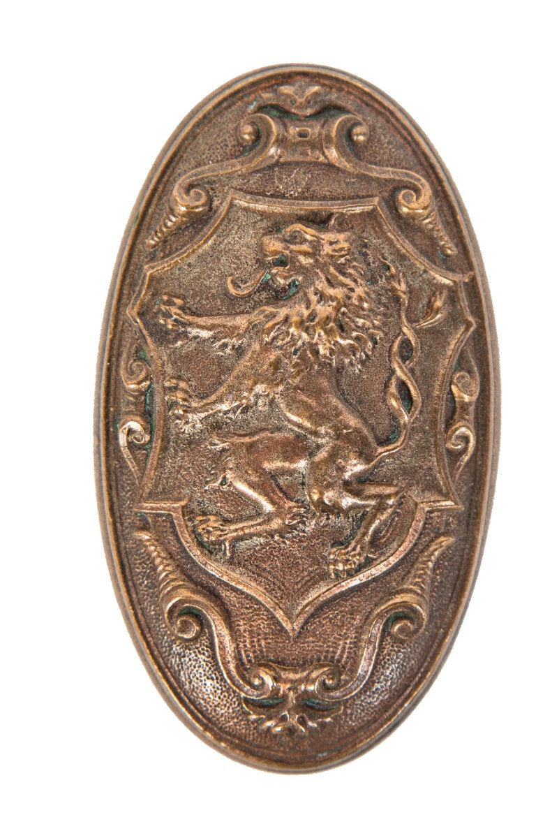 original early 20th century ornamental cast bronze oval-shaped "brabant" pattern yale and towne figural doorknob