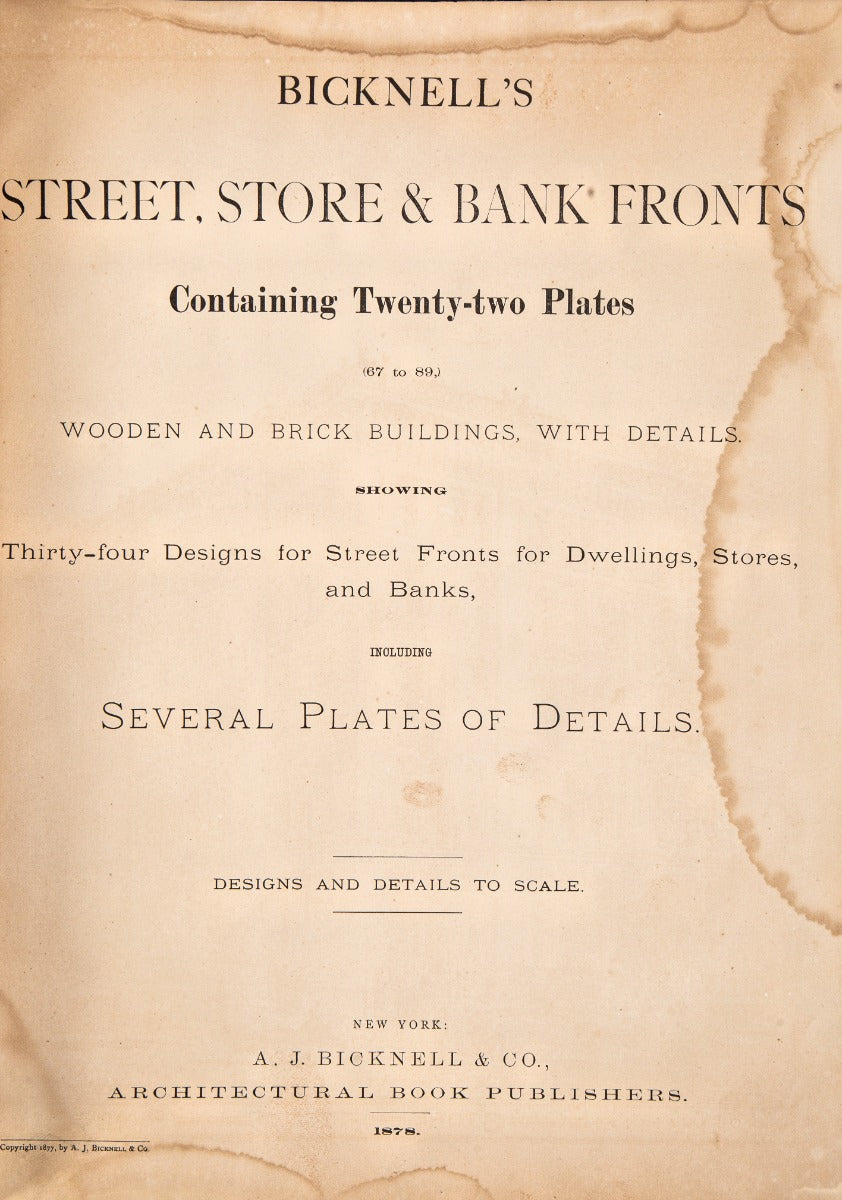 rare oversized 1878 bicknell's street, store & bank fronts with twenty-two profusely illustrated plates