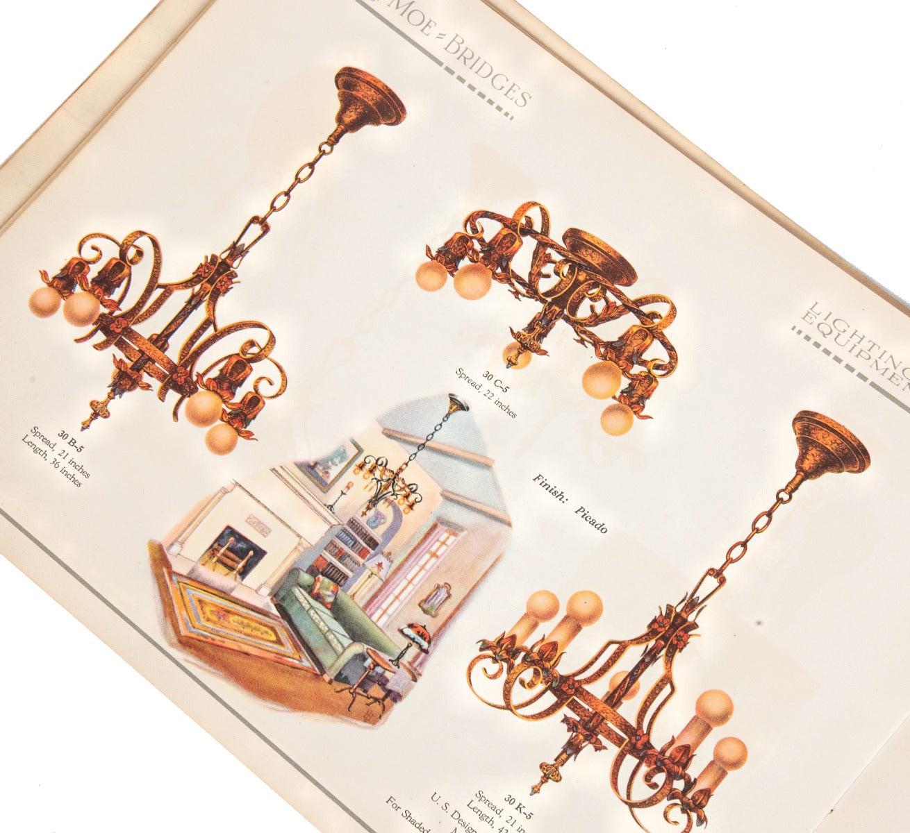 rare early 20th century antique american moe-bridges "no. 27" lighting product catalog with richly colored illustrations