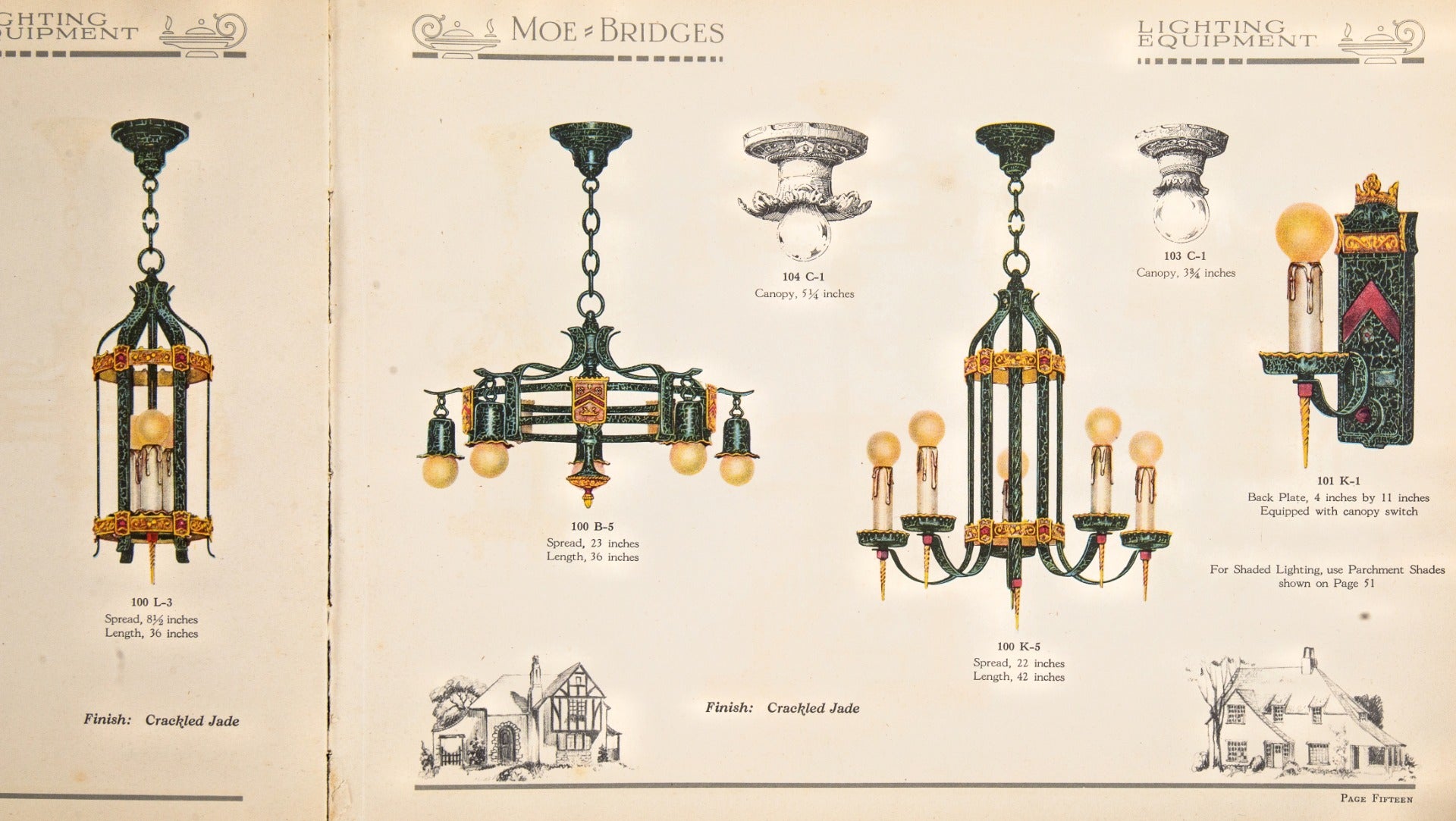 rare early 20th century antique american moe-bridges "no. 27" lighting product catalog with richly colored illustrations