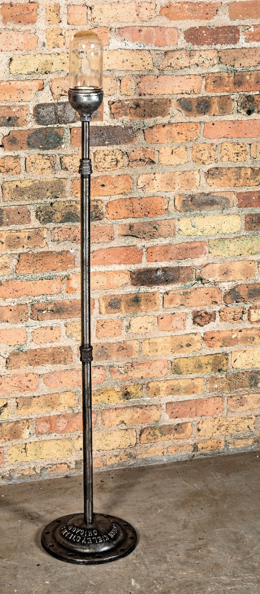 refinished fully functional  vintage american freestanding theater stage "ghost light" with brushed metal finish