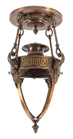 important clarence hatzfeld-designed oversized cast bronze logan square masonic temple pendant light fixture