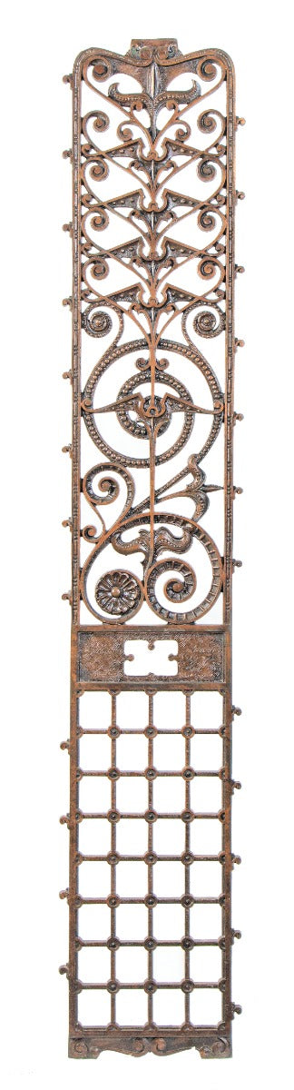 original late 19th century interior copper-plated ornamental cast iron manhattan building elevator grille