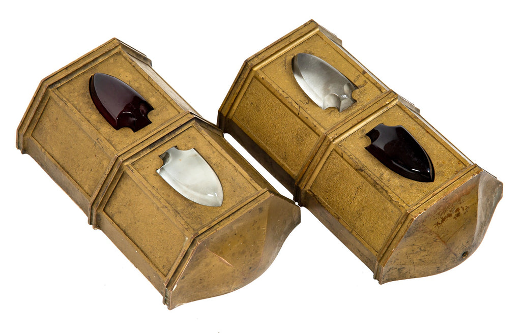 matching set of historically important early 20th century medinah athletic club tower interior lobby elevator directional lanterns