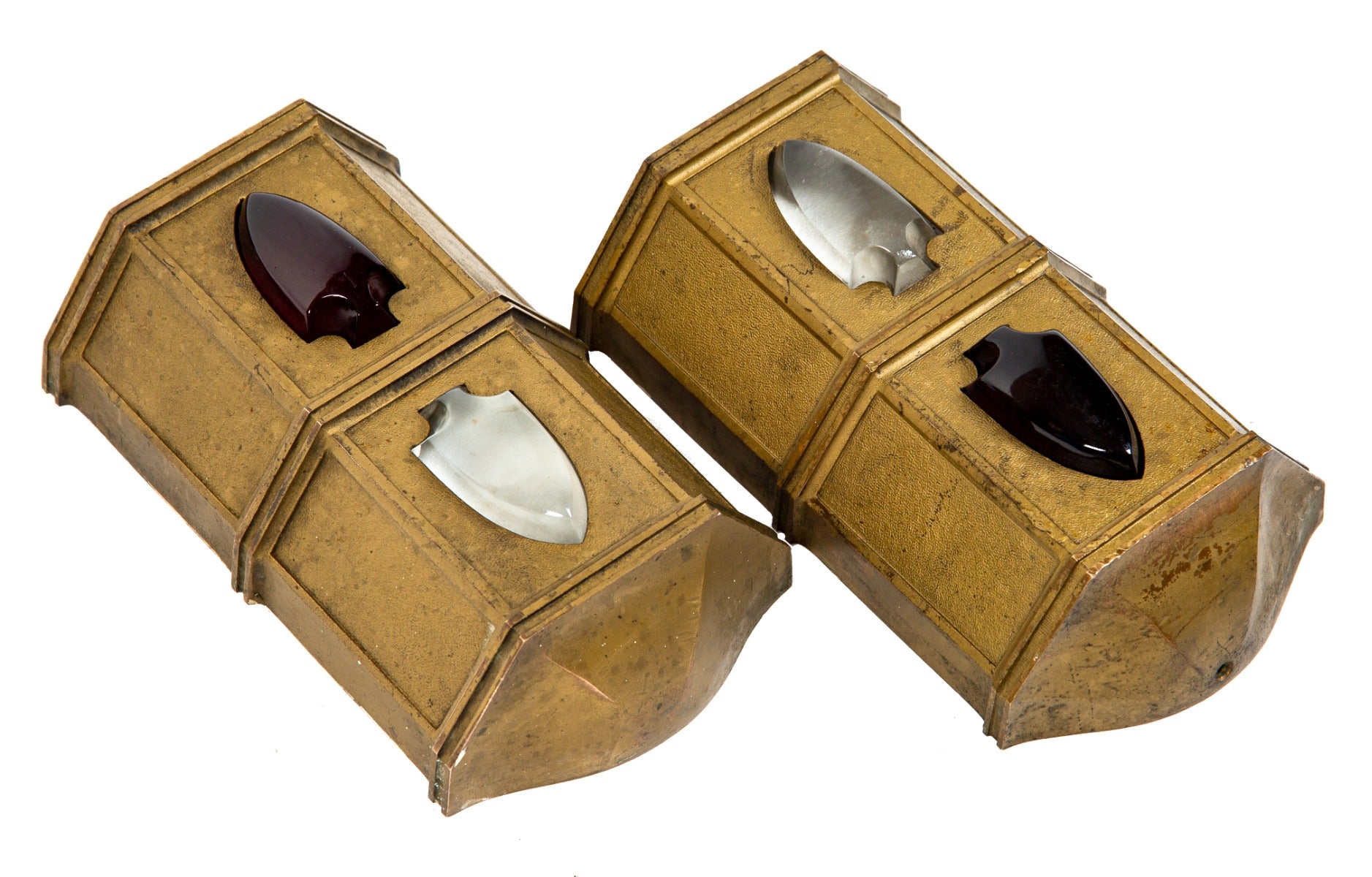 matching set of historically important early 20th century medinah athletic club tower interior lobby elevator directional lanterns