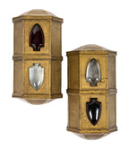 matching set of historically important early 20th century medinah athletic club tower interior lobby elevator directional lanterns