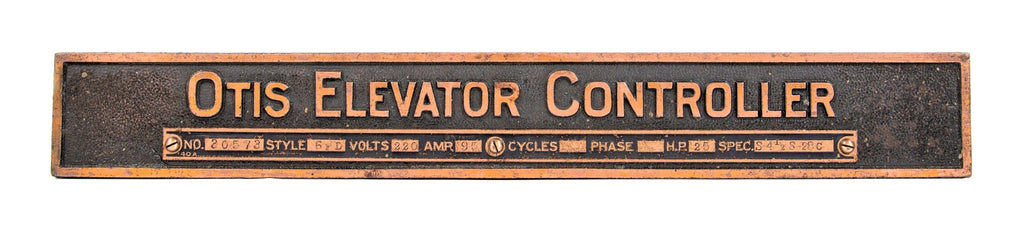 rare single-sided early 20th century copper-plated cast iron otis elevator controller panel from wrigley chewing gum plant