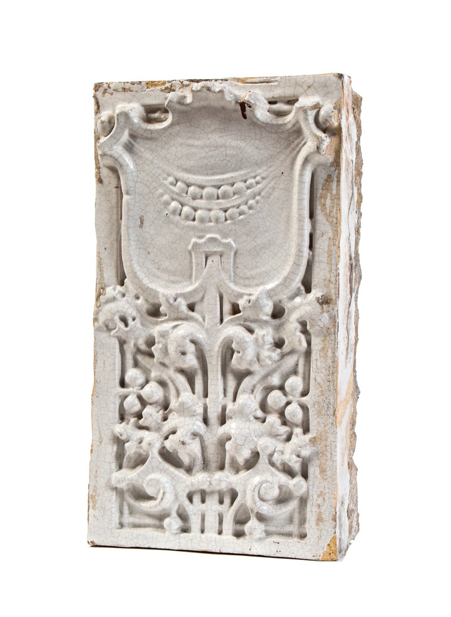 original early 20th century white glazed terra cotta "sullivanesque" building facade block executed by midland terra cotta