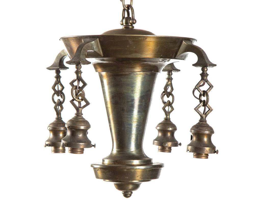 unusual early 20th century salvaged chicago american craftsman style four-light hanging residential ceiling fixture