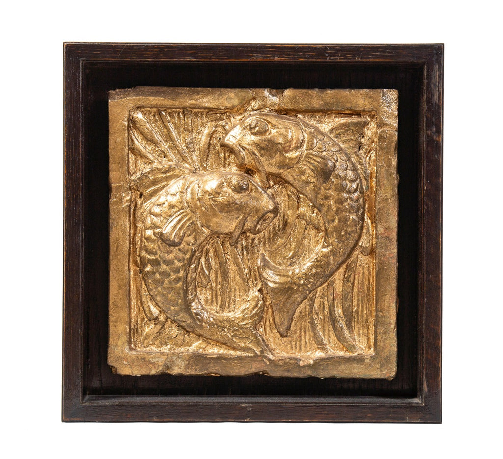 rare j.e.o. pridmore-designed nortown theater interior second floor lobby cast plaster koi fish panel