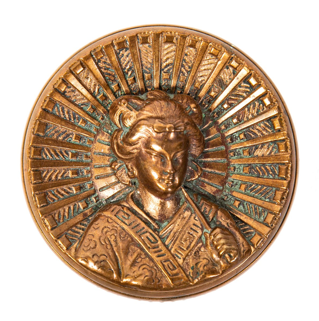 rare 19th century anglo-japanese style entrance size cast bronze residential geisha girl figural doorknob