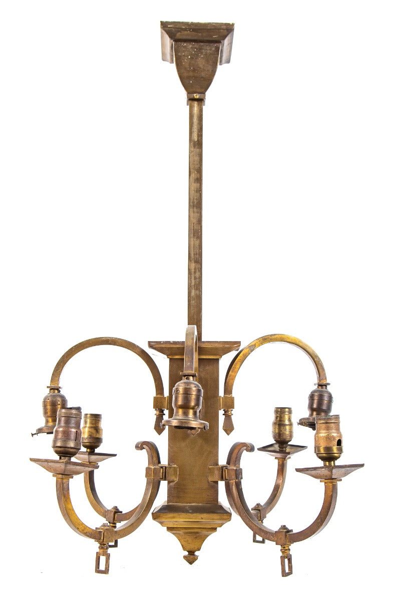 antique american craftsman or mission style chicago masonic temple interior hanging combination gas and electric ceiling brass fixture