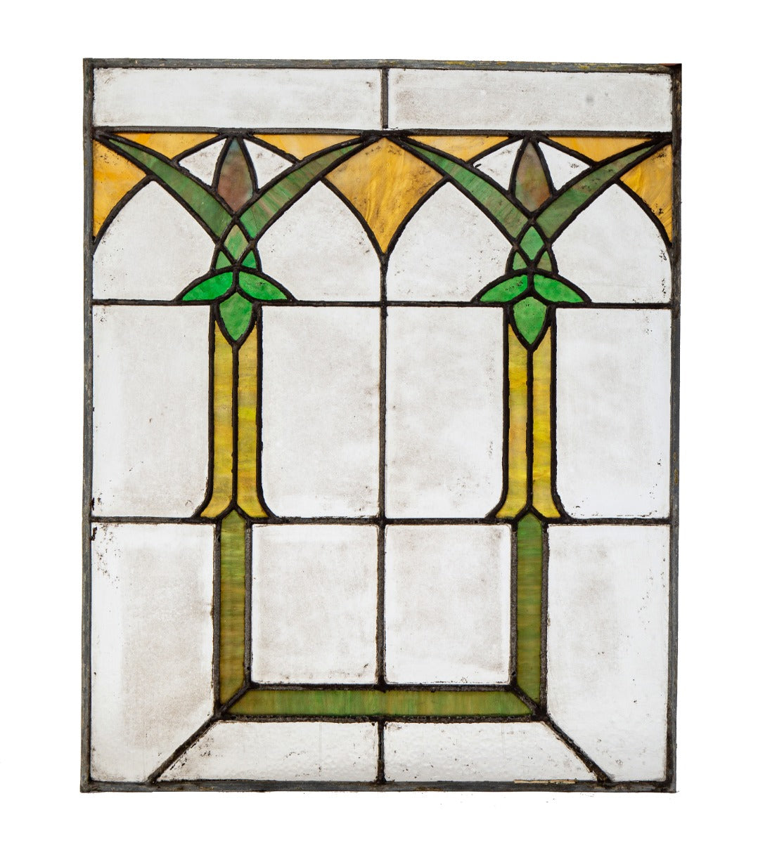early 20th century chicago prairie style interior residential architectural leaded glass window with colorful art glass abstract floral motifs