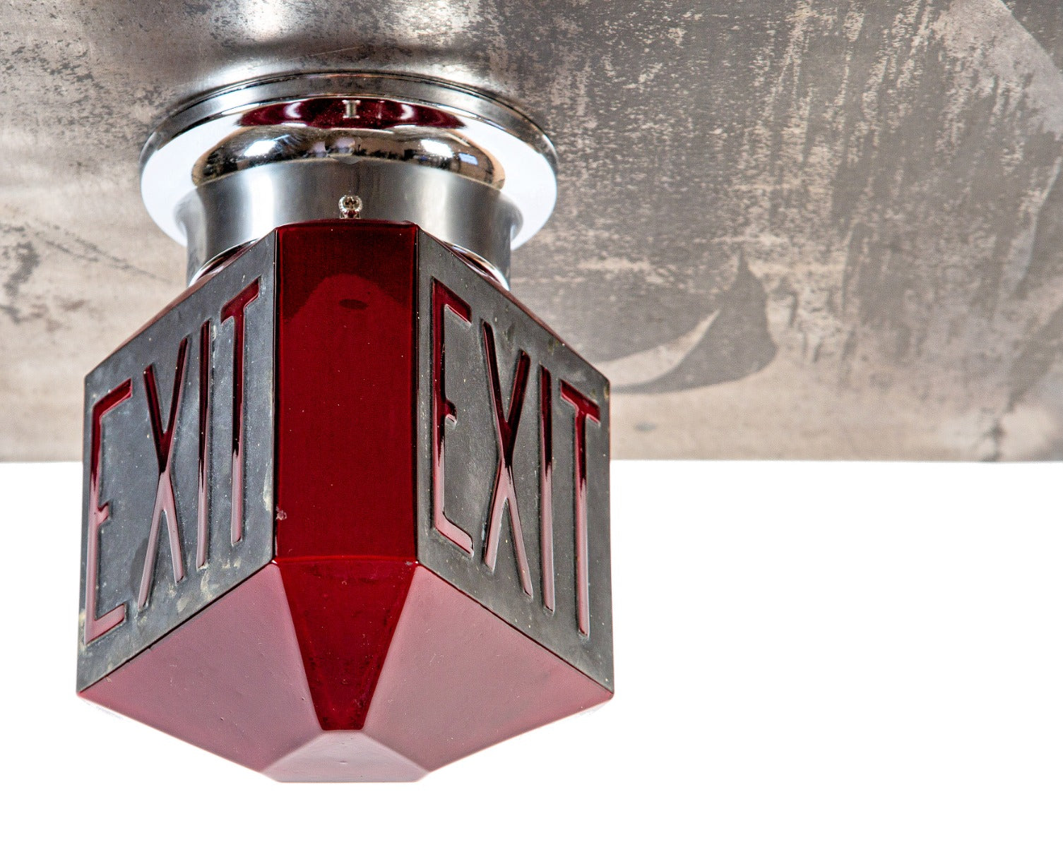 hard to find early 20th century antique american art deco style chicago theater three-sided exit light fixture