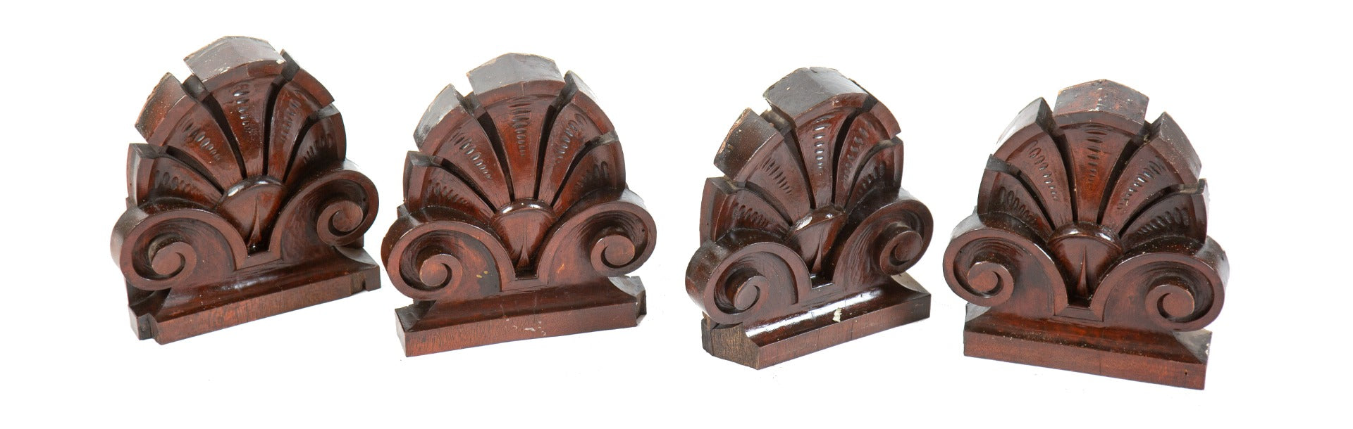 four matching historically important early 20th century e.f. lasar mansion carved mahogany wood palmette endcaps
