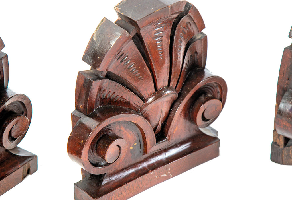 four matching historically important early 20th century e.f. lasar mansion carved mahogany wood palmette endcaps