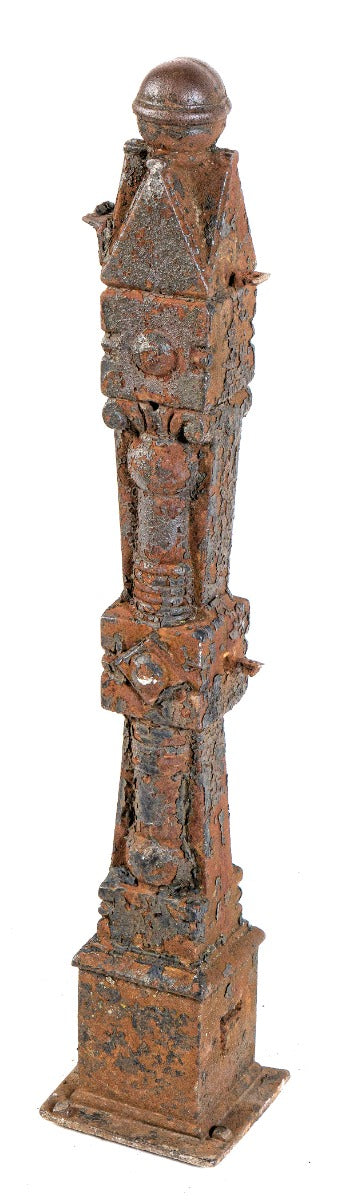 single all original and highly desirable 19th century "chicago style" ornamental cast iron residential dearborn foundry newel post