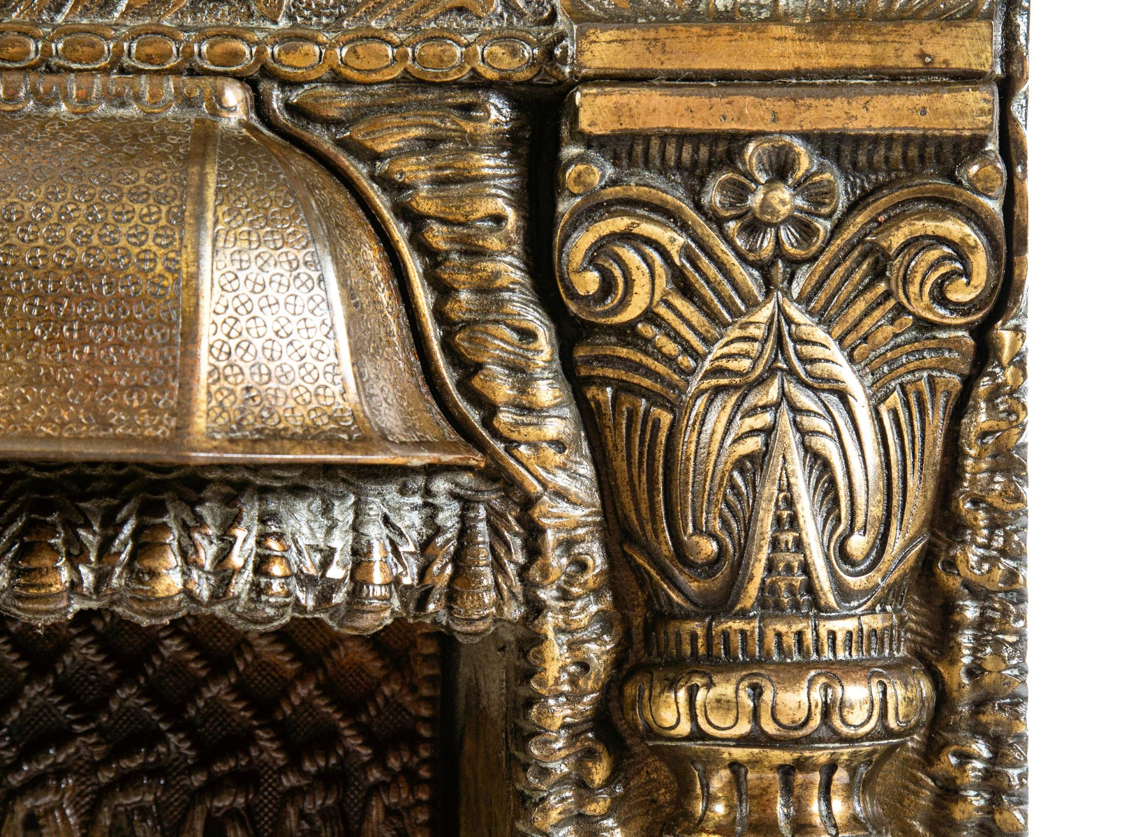 rare and exceptional all original 19th century brass-plated ornamental cast iron dawson brothers fireplace gas insert