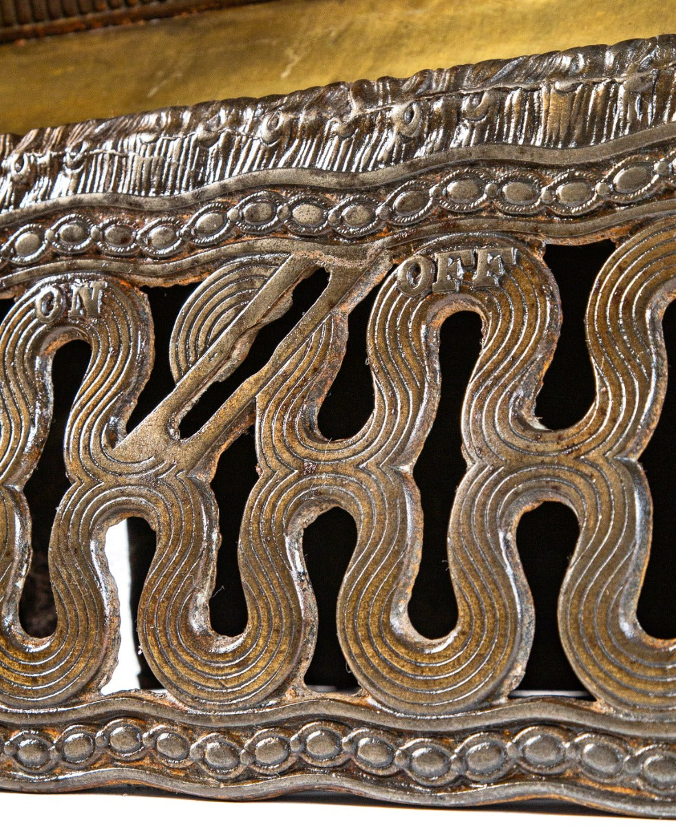 rare and exceptional all original 19th century brass-plated ornamental cast iron dawson brothers fireplace gas insert