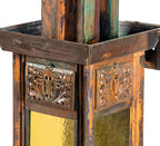 museum quality george grant elmslie-designed oversized exterior ornamental bronze art glass sconces with age appropriate patina