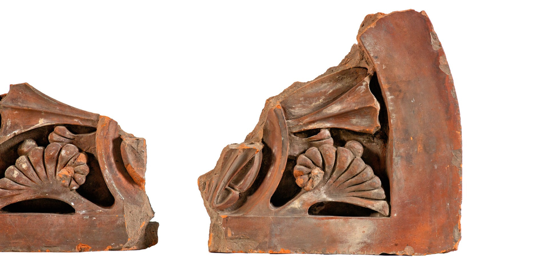 original early louis sullivan-designed exterior rosenfeld building (1881) red slip terra cotta lunette fragments