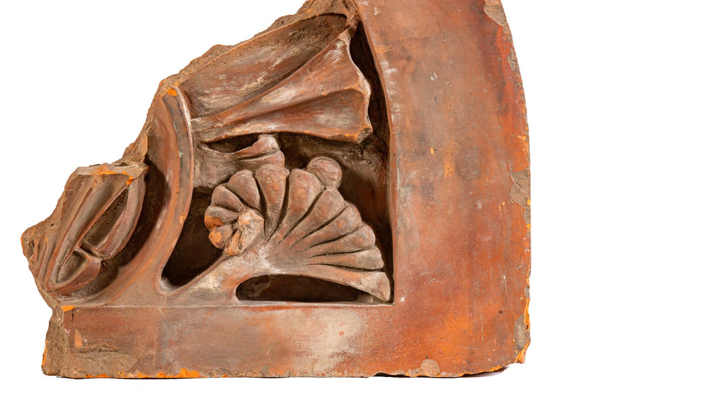 original early louis sullivan-designed exterior rosenfeld building (1881) red slip terra cotta lunette fragments