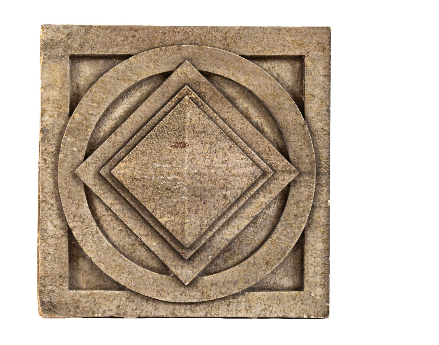 original 1931 j.e.o. pridmore-designed strongly geometric speckled glazed terra cotta exterior facade panel